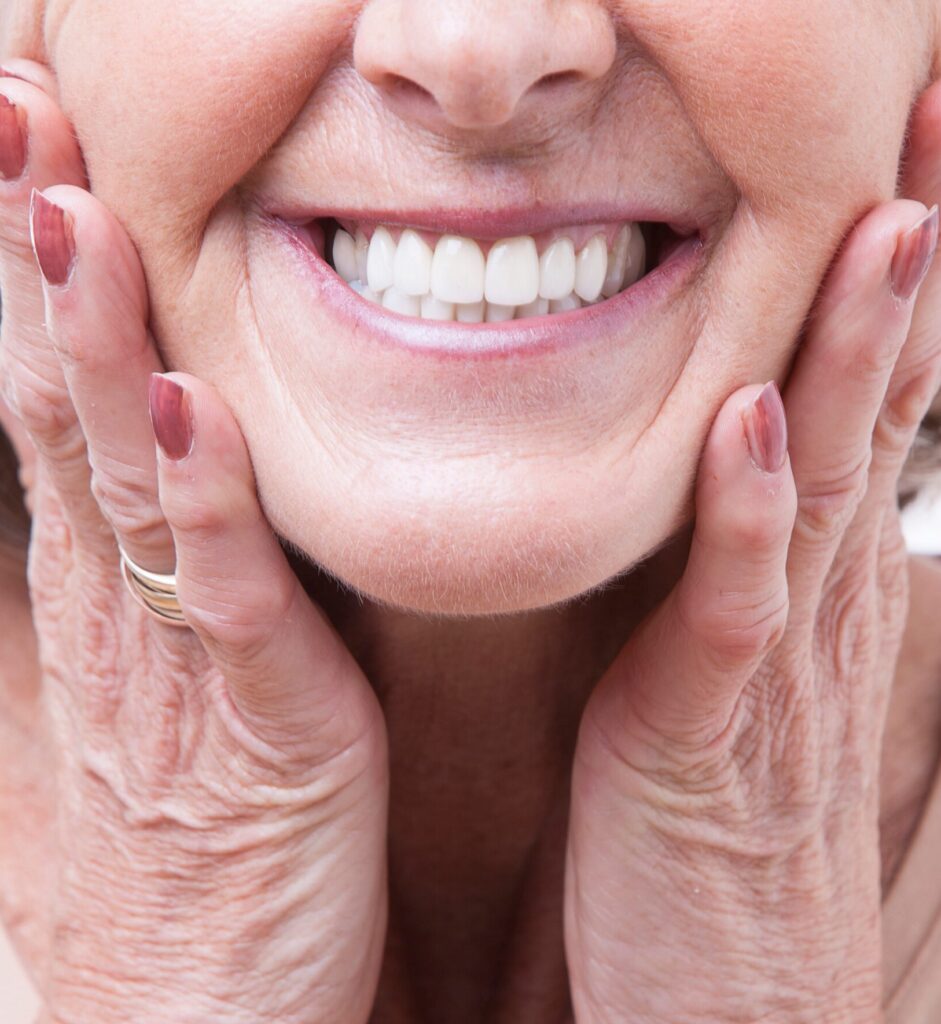 Close up view on senior dentures