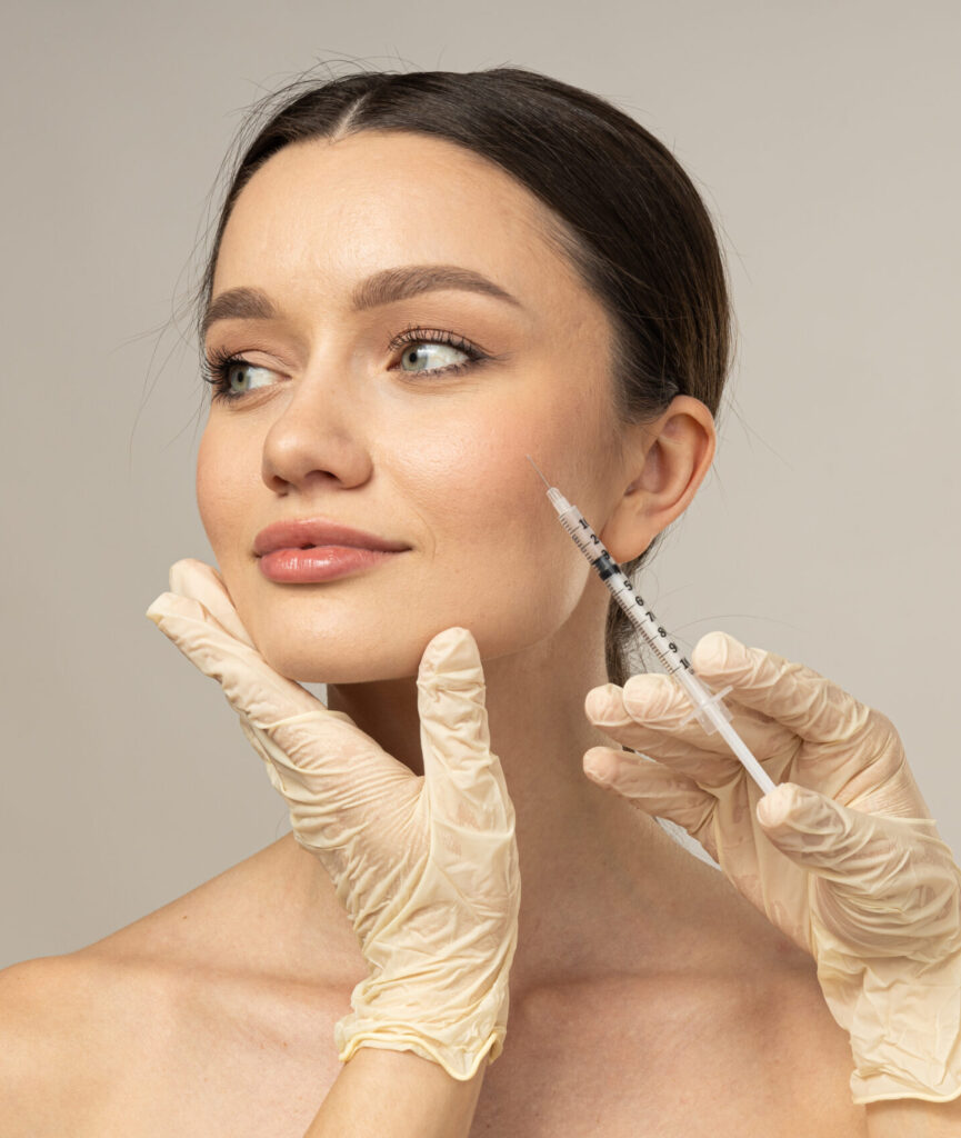 Concept of beauty and botox with young woman